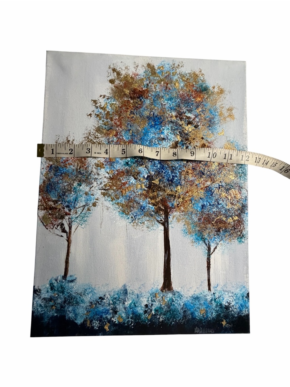New Original Acrylic Canvas Art Trees in Blue and Gold 12" x 16" - Picture 13 of 14